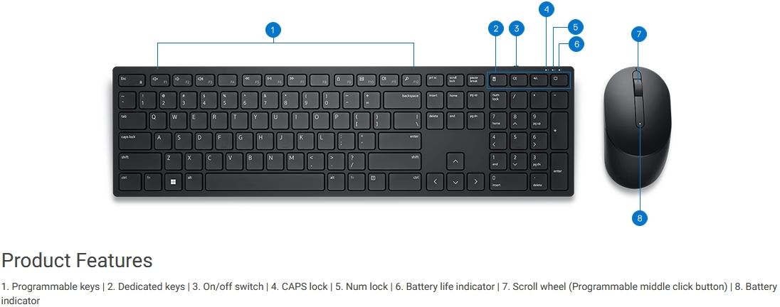 Dell Wireless Keyboard And Mouse KM3322W Qwerty 3YEAR - view 2