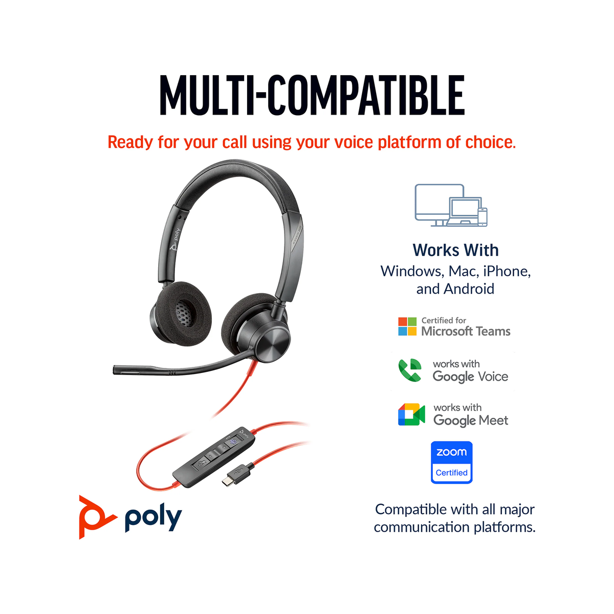HP Poly Blackwire 3320 Wired Headset Stereo Microsoft Teams - view 3