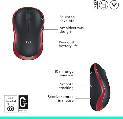 Logitech M185 - Wireless Mouse - Red