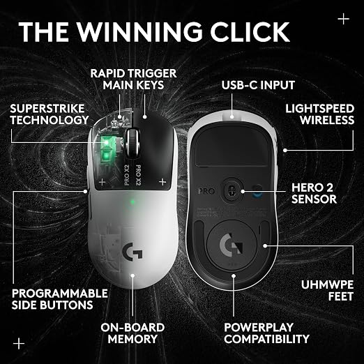 Logitech PRO X2 SUPERSTRIKE LIGHTSPEED Wireless Gaming Mouse – White